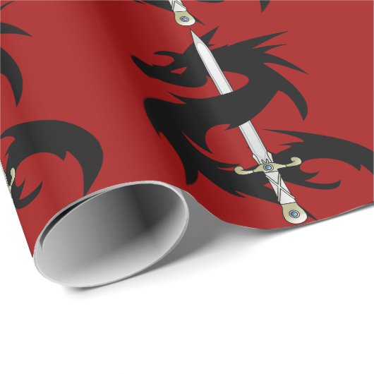 Drachen und Schwertwrapping Papier Geschenkpapier (Rolleneckpunkt)