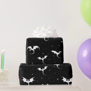 Drachen und Sterne auf schwarzem Hintergrund Geschenkpapier