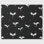 Drachen und Sterne auf schwarzem Hintergrund Geschenkpapier (Flach)