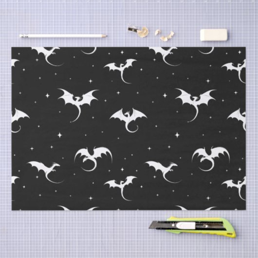 Drachen und Sterne auf schwarzem Hintergrund Seidenpapier (Handwerk)