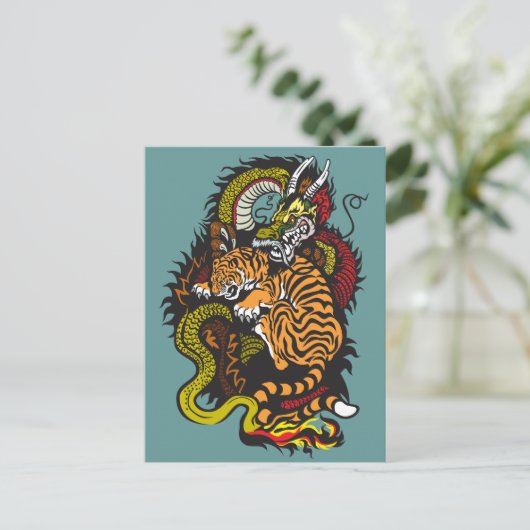 Drachen- und Tigerkampf Postkarte (Stehend Vorderseite)