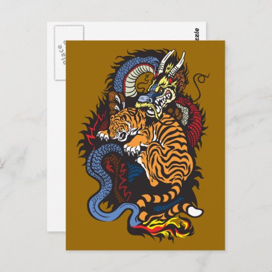 Drachen- und Tigerkampf Postkarte (Vorne/Hinten)