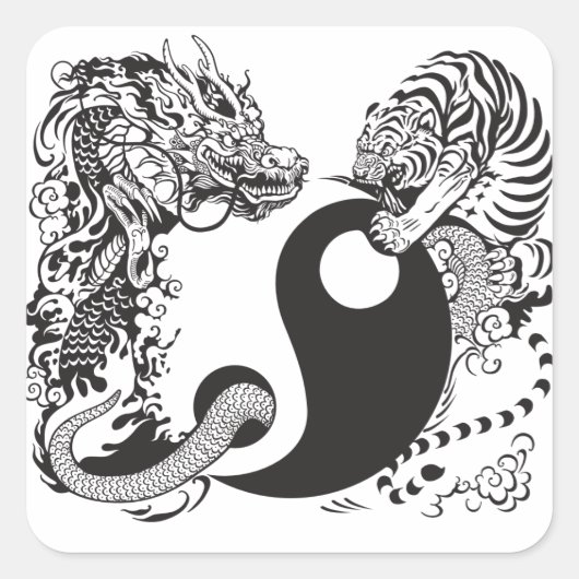 Drachen- und Tigerkampf Quadratischer Aufkleber (Vorderseite)