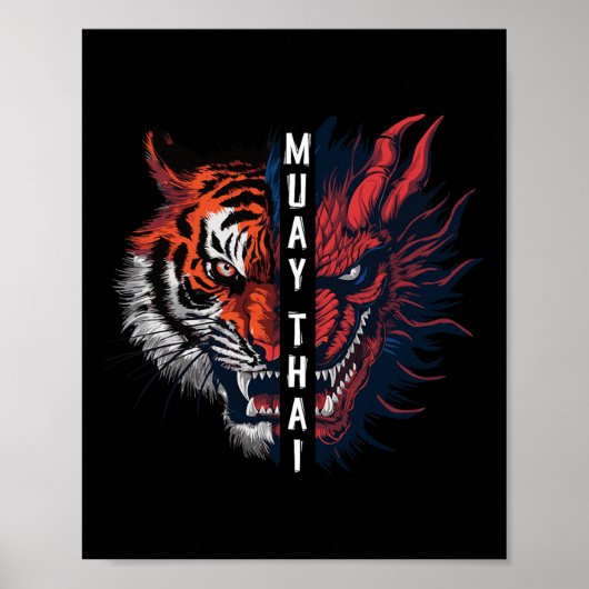 Drachen- und Tigermuay-Thai-Kickboxkunst Poster (Vorne)
