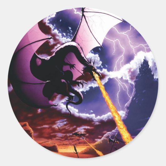 Drachenangriff Runder Aufkleber (Vorderseite)