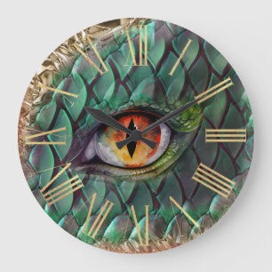 Drachenauge Mythische Fantasie Große Wanduhr