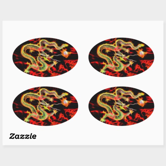 Drachenfeuer auf Glücksenergie Ovaler Aufkleber (Blatt)