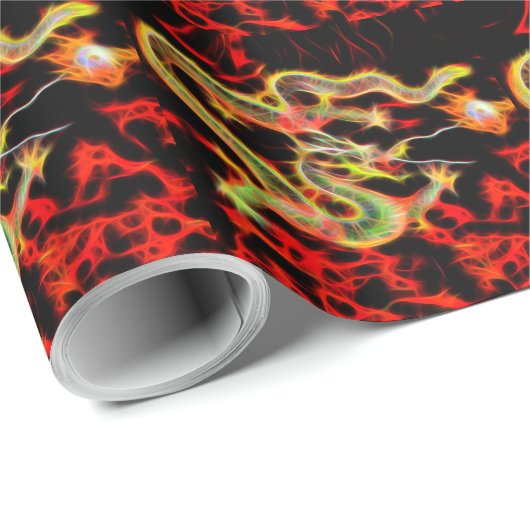 Drachenfeuerdekor auf Lucky Energy Geschenkpapier (Rolleneckpunkt)