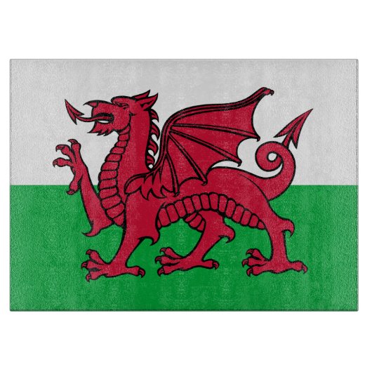 Drachenflagge Wales, keltisch-walisische Nationalf Schneidebrett (Vorderseite)