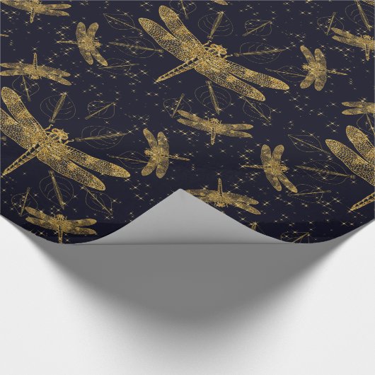 Drachenfliege dunkles Ziermuster Geschenkpapier (Ecke)