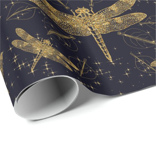 Drachenfliege dunkles Ziermuster Geschenkpapier (Rolleneckpunkt)
