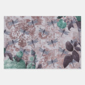 Drachenfliege und Lila Blumensprint Geschenkpapier Set (Vorderseite 2)