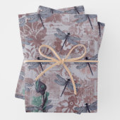 Drachenfliege und Lila Blumensprint Geschenkpapier Set (Beispiel)