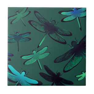 Drachenfliegen, dunkelgrün Aquamarin und blau Fliese