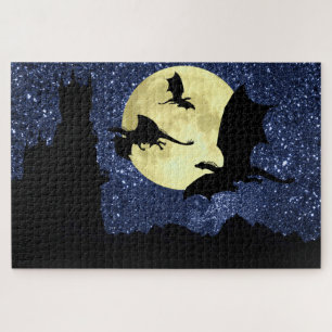 Drachenfliegen, Felsschloss Mitternacht, Vollmond Puzzle