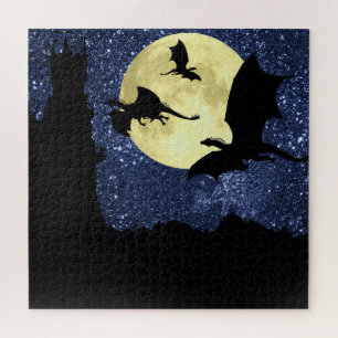 Drachenfliegen, Felsschloss Mitternacht, Vollmond Puzzle