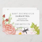 Drachenfliegen Rose Wasserfarben-Garten Babydusche Einladung (Vorne/Hinten)