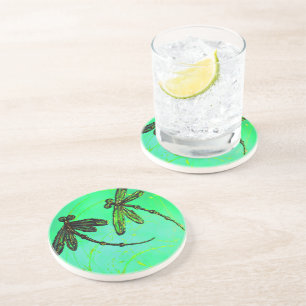 Drachenfliegen Schöne grüne und türkisfarbene Dreh Getränkeuntersetzer