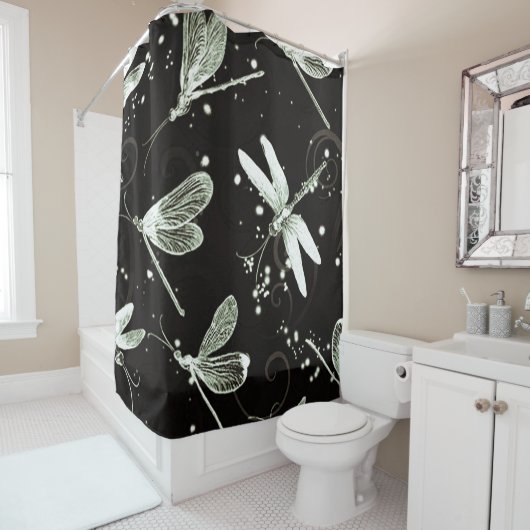 Drachenfliegen Schwarz und Weiß transparent Duschvorhang (Beispiel)
