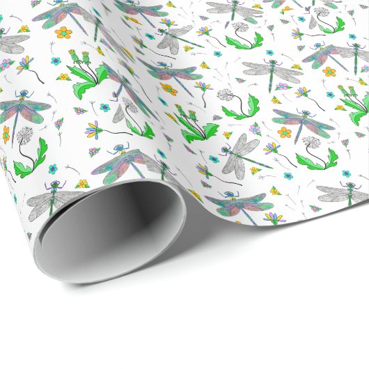 Drachenfliegen und Kronleuchter Hand gezogen Geschenkpapier (Rolleneckpunkt)