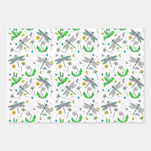 Drachenfliegen und Kronleuchter Hand gezogen Geschenkpapier Set (Vorderseite)