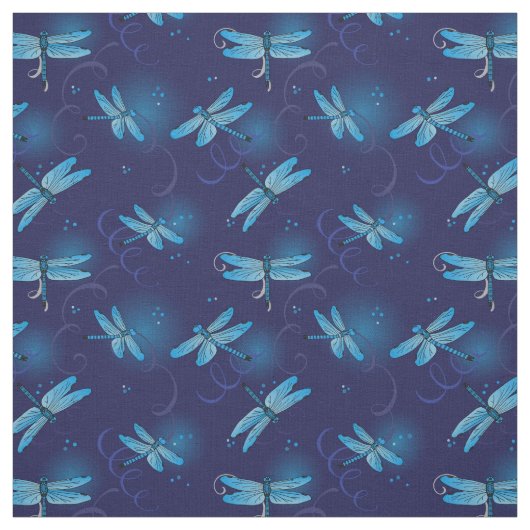 Drachenfliegen und Wirbel Muster in Mitternachtsbl Stoff (Muster)