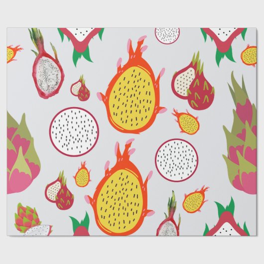 Drachenfrucht weiß und gelb geschenkpapier (Saum)