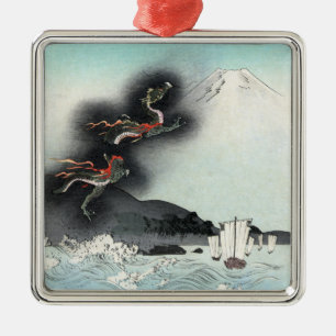 Drachenfurie-Seeschlacht um den Fuji, Japan Ornament Aus Metall