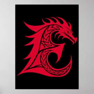 Drachengestalteter Buchstabe E, Drachenschrift, Mo Poster