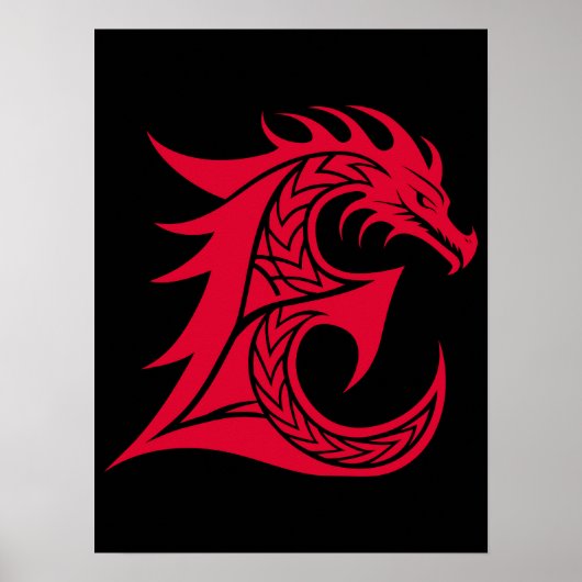 Drachengestalteter Buchstabe E, Drachenschrift, Mo Poster (Vorne)