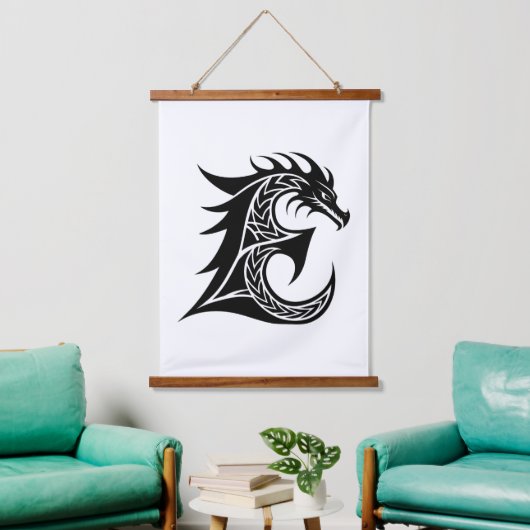 Drachengestalteter Buchstabe E, Drachenschrift, Mo Wandteppich Mit Holzrahmen (Wohnzimmer)