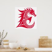 Drachengestalteter Buchstabe E, Dragonalphabet, Mo Poster (Küche)