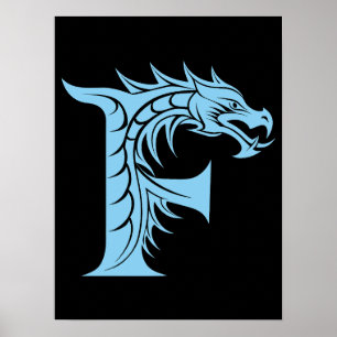 Drachengestalteter Buchstabe F, Drachenschrift, Mo Poster