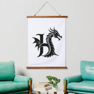 Drachengestalteter Buchstabe H, Dragonalphabet, Mo Wandteppich Mit Holzrahmen