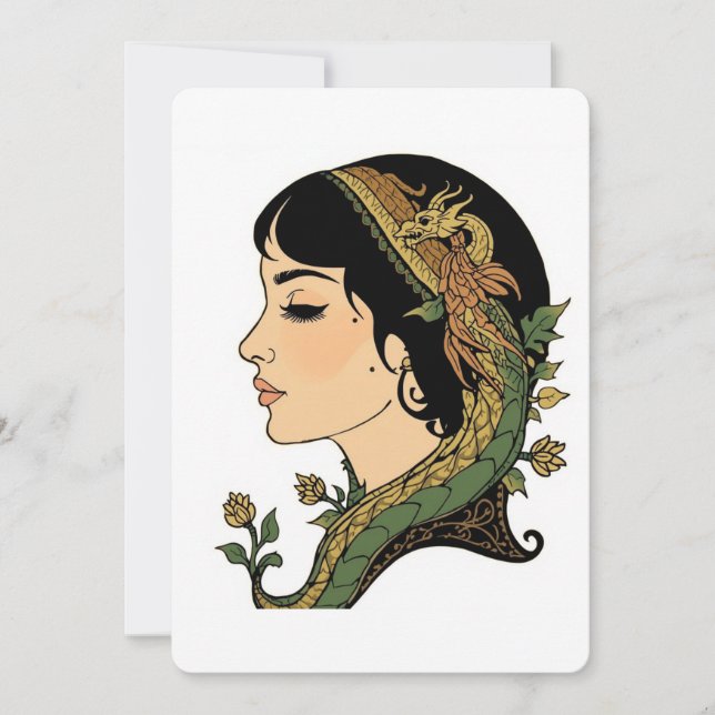 : Drachenhaar-Dame – Persische Fantasy-Blumen-Gruß (Vorderseite)