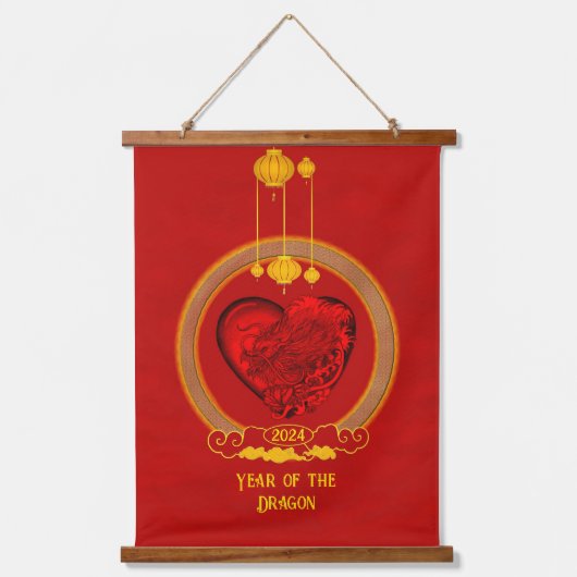 Drachenherz , Jahr des Drachen Wandteppich Mit Holzrahmen (Vorderseite)