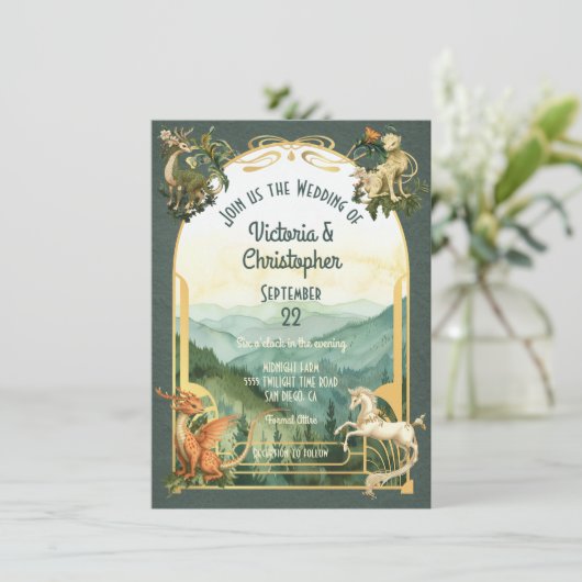 Drachenhochzeit der Tiere Einladung (Stehend Vorderseite)