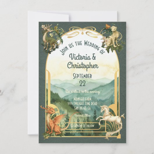 Drachenhochzeit der Tiere Einladung (Vorderseite)