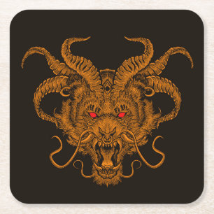 Drachenkopf-Illustration mit cooler Hand Rechteckiger Pappuntersetzer