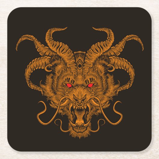 Drachenkopf-Illustration mit cooler Hand Rechteckiger Pappuntersetzer (Vorderseite)
