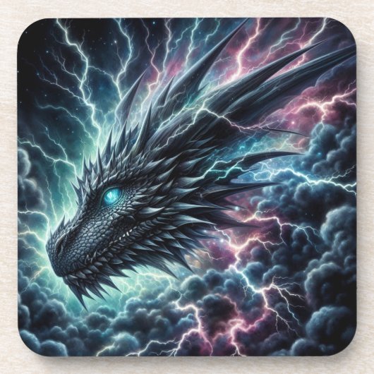 Drachenkopf in einem Gewitter mit Blitz Getränkeuntersetzer (Vorderseite)