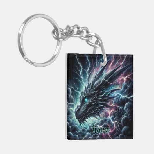 Drachenkopf in einem Gewitter mit Blitz Schlüsselanhänger (Vorderseite links)