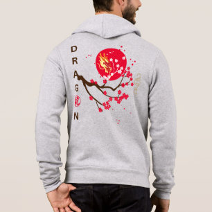 Drachenkopf in rotem Mond mit Kirschblüte Hoodie