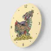 Drachenkopfschildkröte sitzt auf vielen Münzen Große Wanduhr (Winkel)