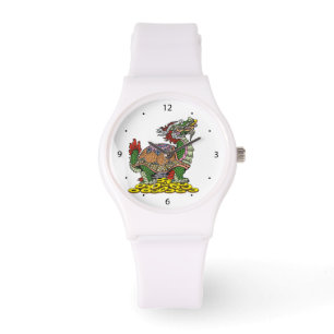 Drachenkopfschildkröte sitzt auf vielen Münzen W Armbanduhr