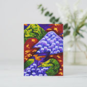 Drachenland, Abstrakte grüne Drachen, Blaue Berge Postkarte (Stehend Vorderseite)