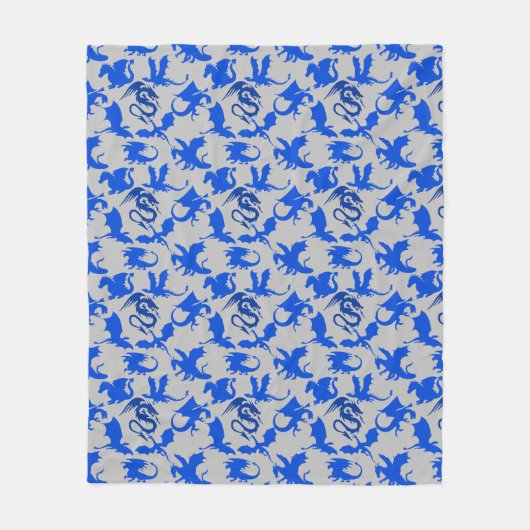 Drachenmuster 02 blue.bwx4 grau BG Fleecedecke (Vorderseite)
