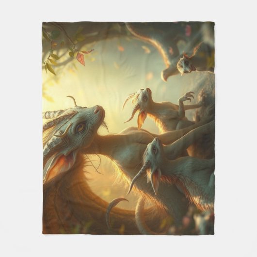 „Drachenmutter im goldenen Wald“ Fleecedecke (Vorderseite)