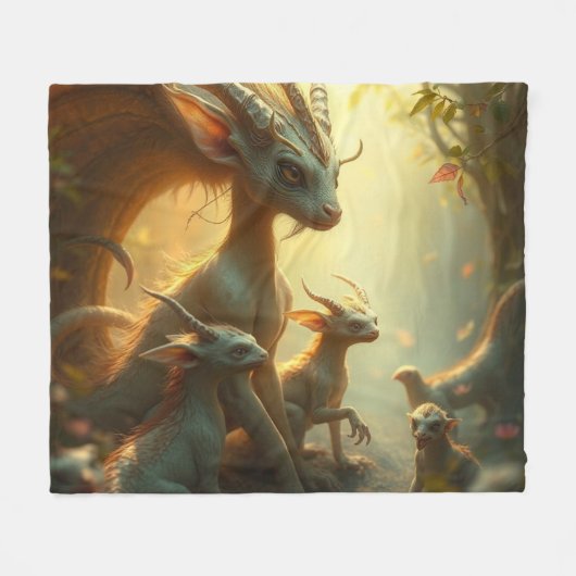 „Drachenmutter im goldenen Wald“ Fleecedecke (Vorderseite (Horizontal))