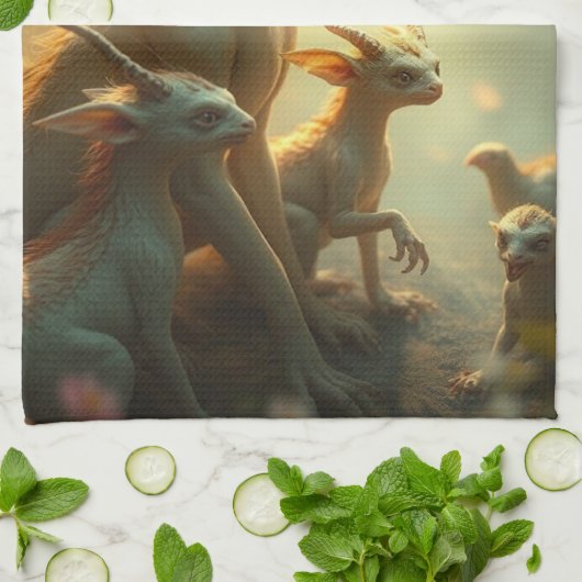 „Drachenmutter im goldenen Wald“ Geschirrtuch (Gefaltet)